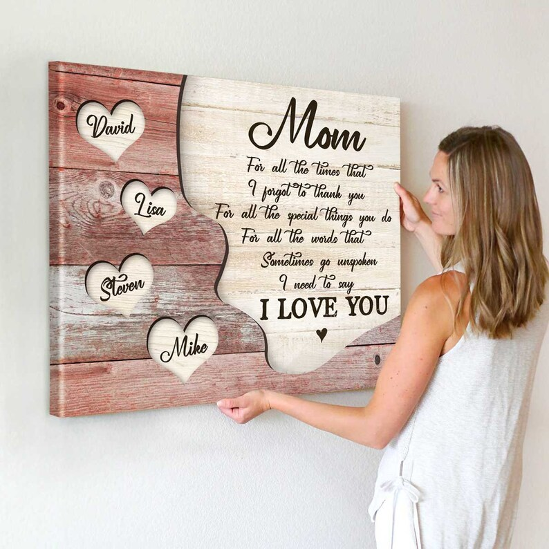 Personalized Mom I Love You Canvas, Mother's Day Gift with Kids Names