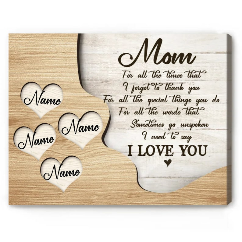 Personalized Mom I Love You Canvas, Mother's Day Gift with Kids Names