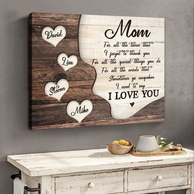 Personalized Mom I Love You Canvas, Mother's Day Gift with Kids Names