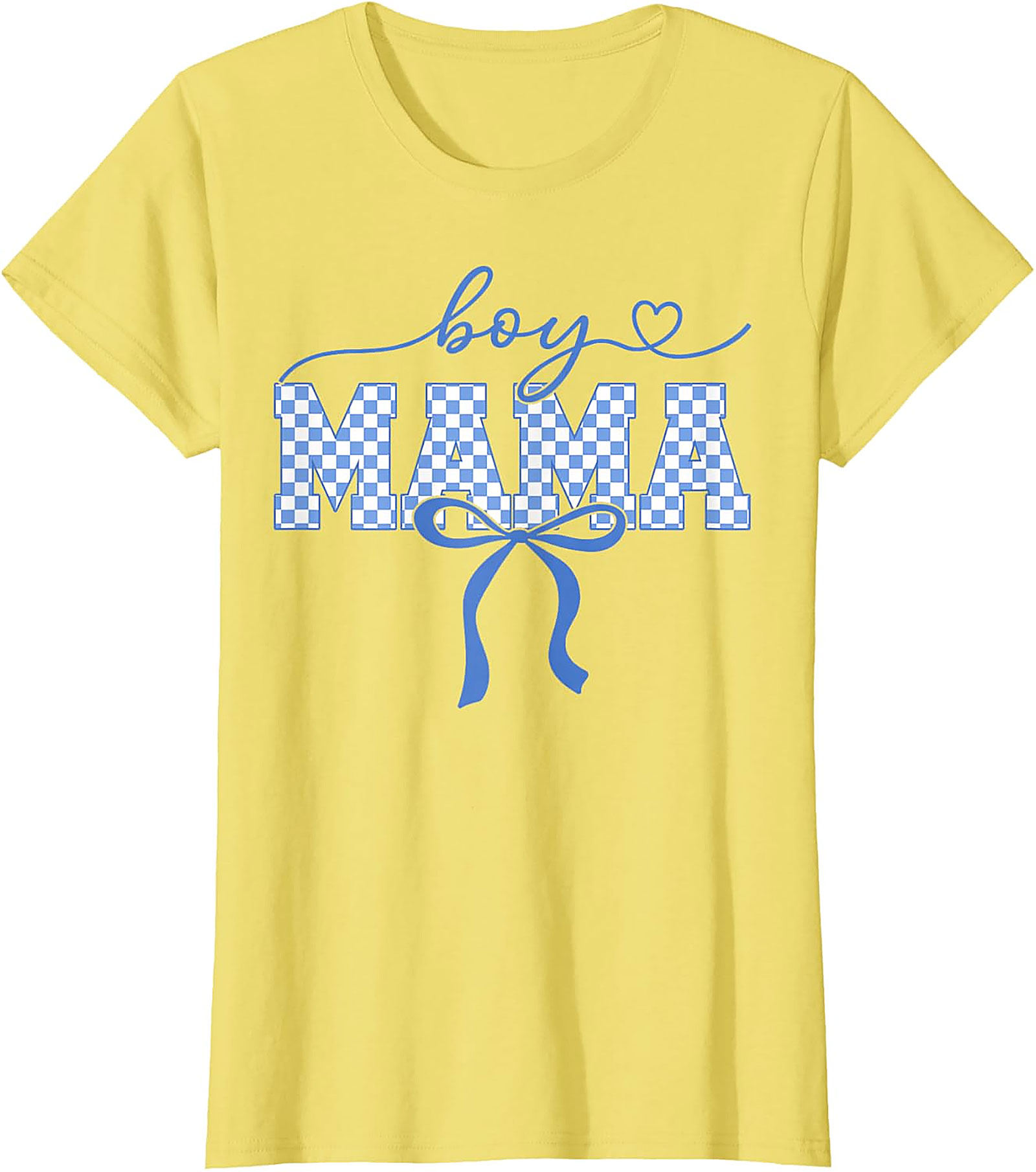  Boy Mama Graphic Tee Trendy Blue Checkered Bow Unisex Shirt