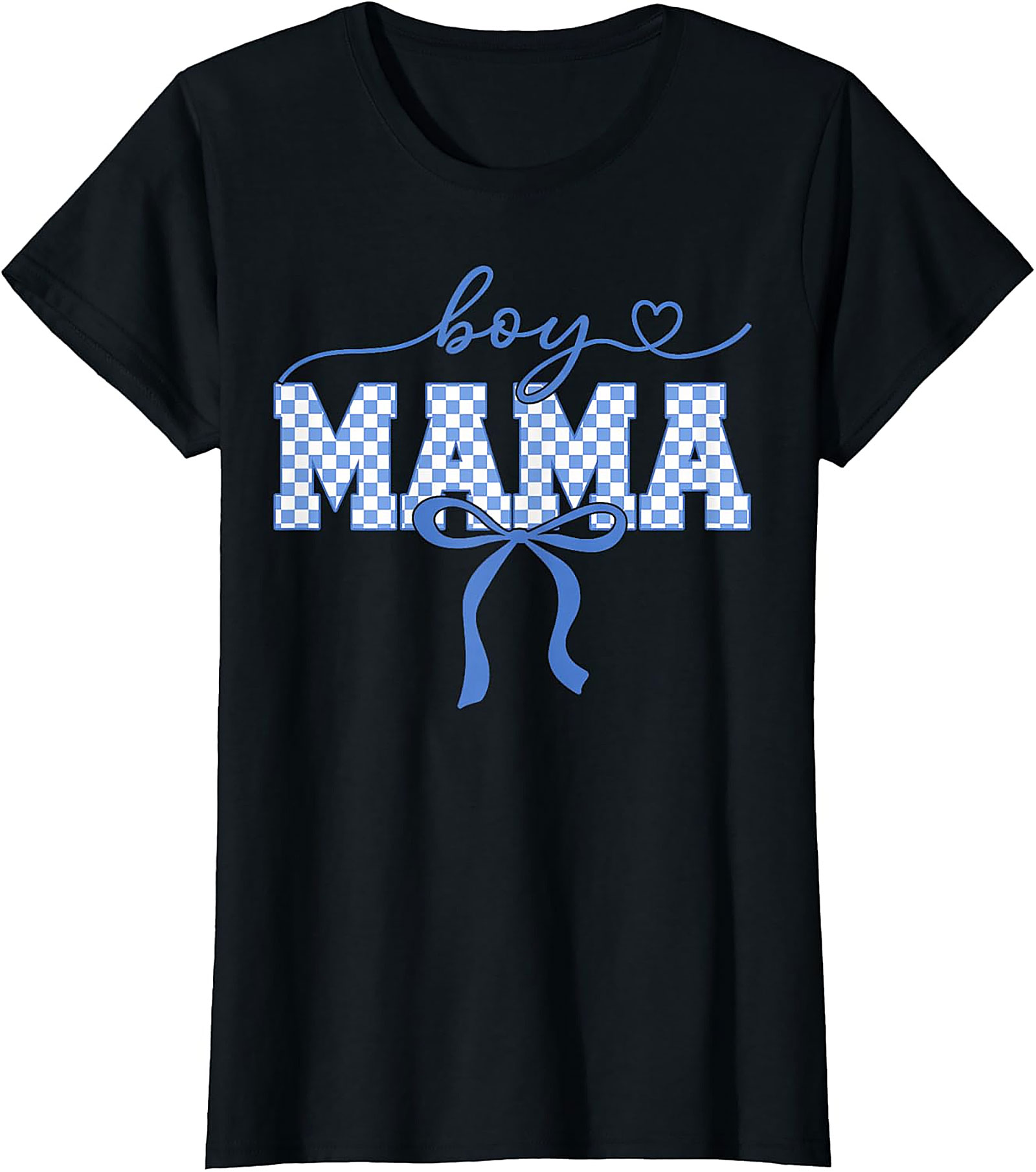  Boy Mama Graphic Tee Trendy Blue Checkered Bow Unisex Shirt