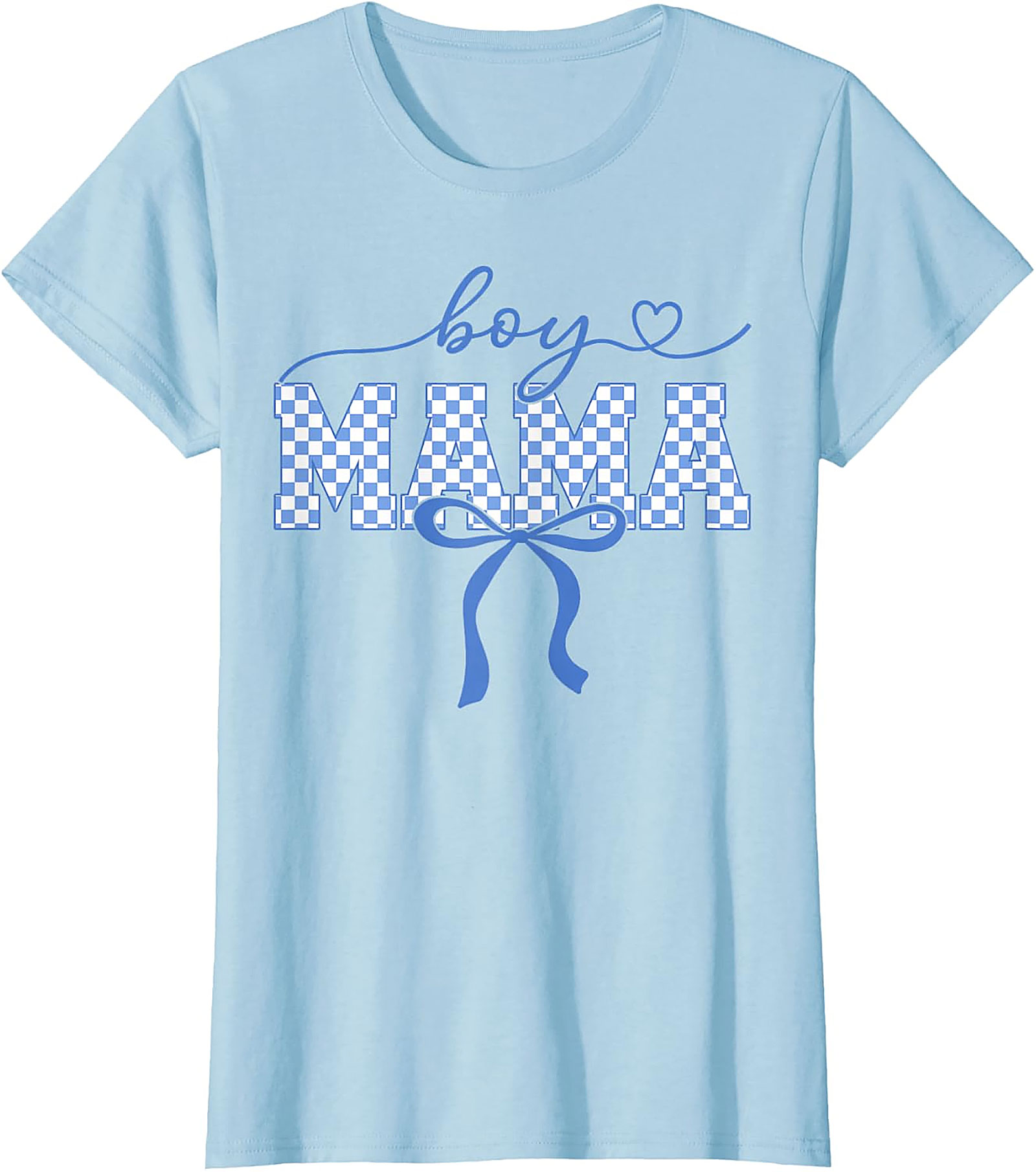  Boy Mama Graphic Tee Trendy Blue Checkered Bow Unisex Shirt