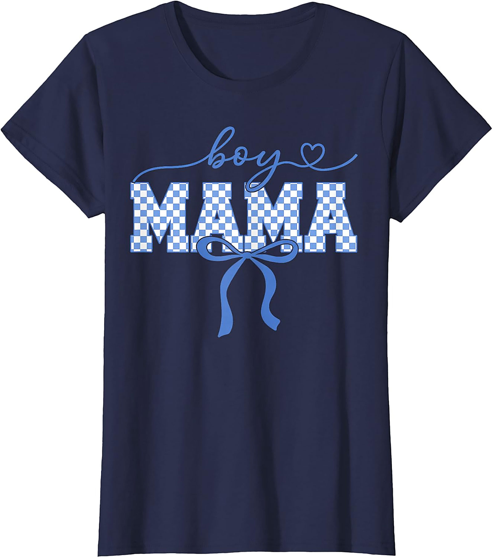  Boy Mama Graphic Tee Trendy Blue Checkered Bow Unisex Shirt