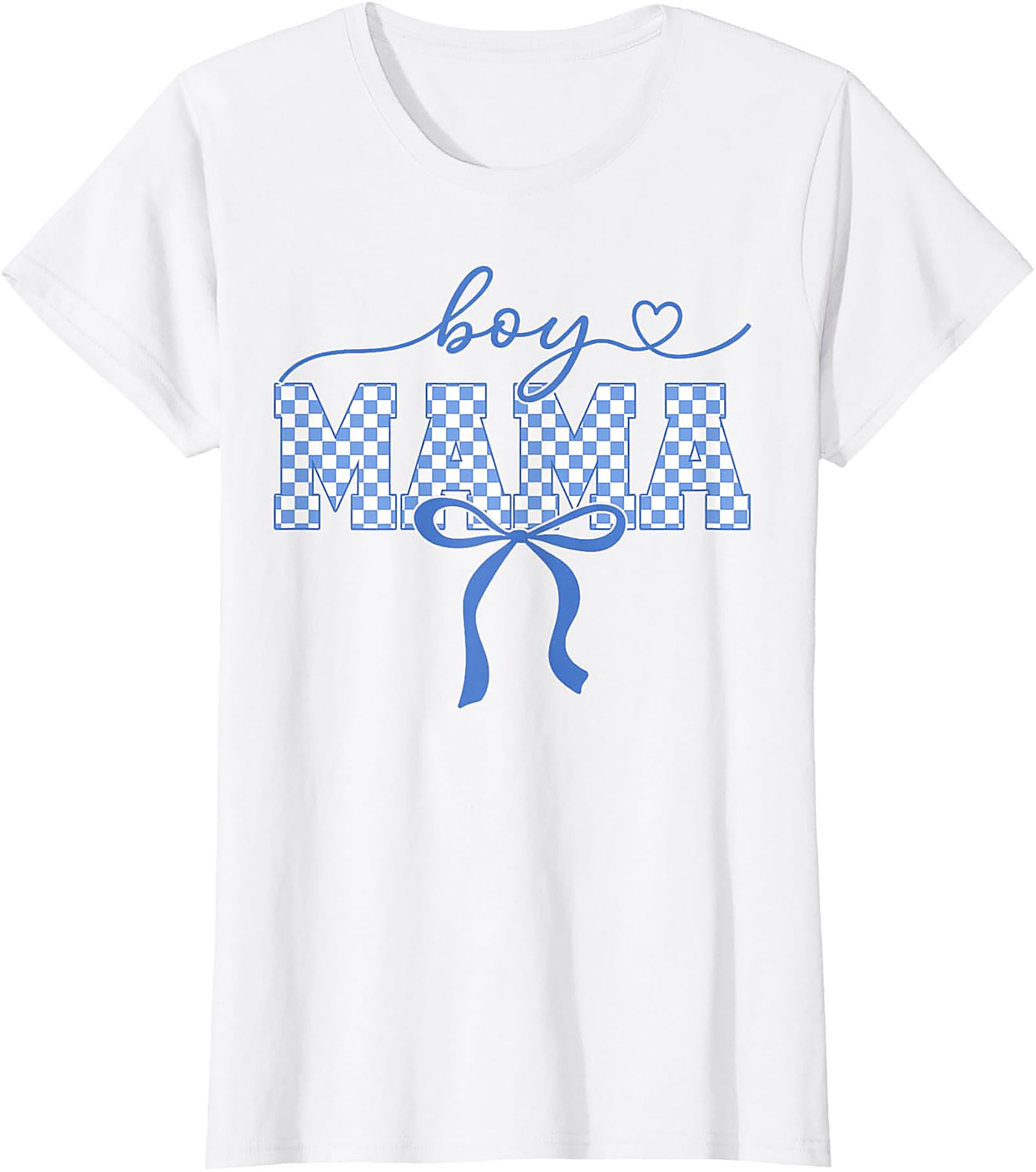  Boy Mama Graphic Tee Trendy Blue Checkered Bow Unisex Shirt