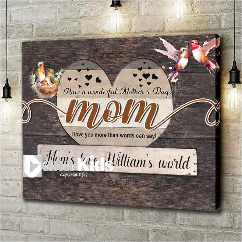 Hummingbird Heart Canvas, Mother's Day Wall Art