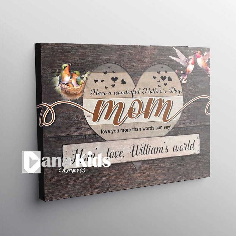 Hummingbird Heart Canvas, Mother's Day Wall Art