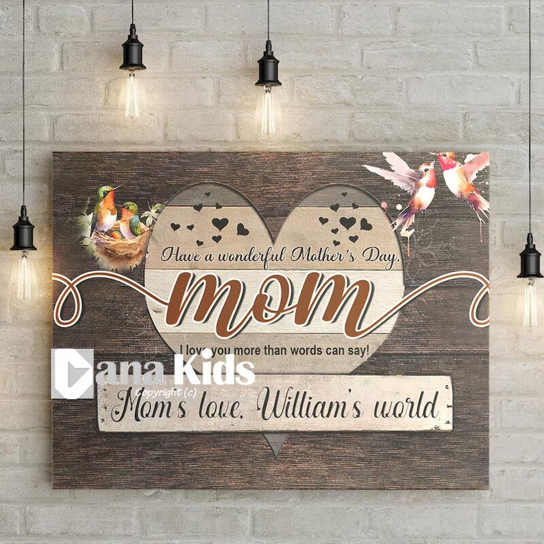 Hummingbird Heart Canvas, Mother's Day Wall Art