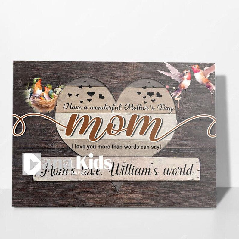 Hummingbird Heart Canvas, Mother's Day Wall Art