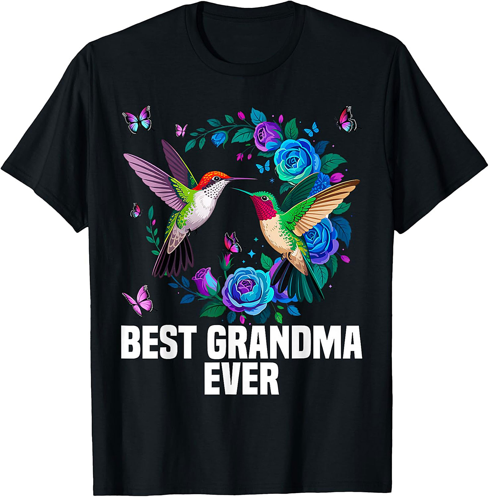 Best Grandma Ever Hummingbird T-shirt - Floral Graphic Tee