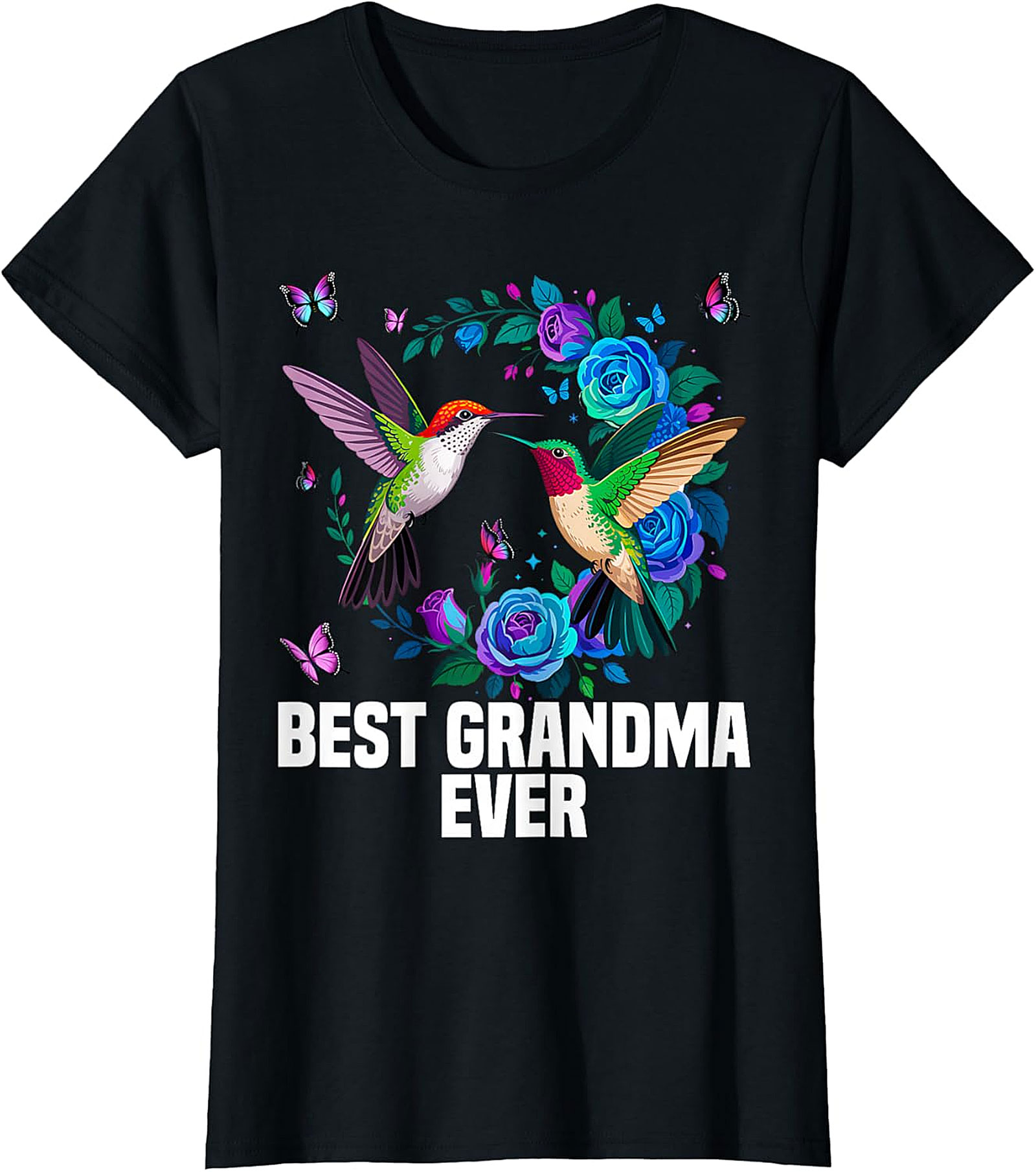 Best Grandma Ever Hummingbird T-shirt - Floral Graphic Tee