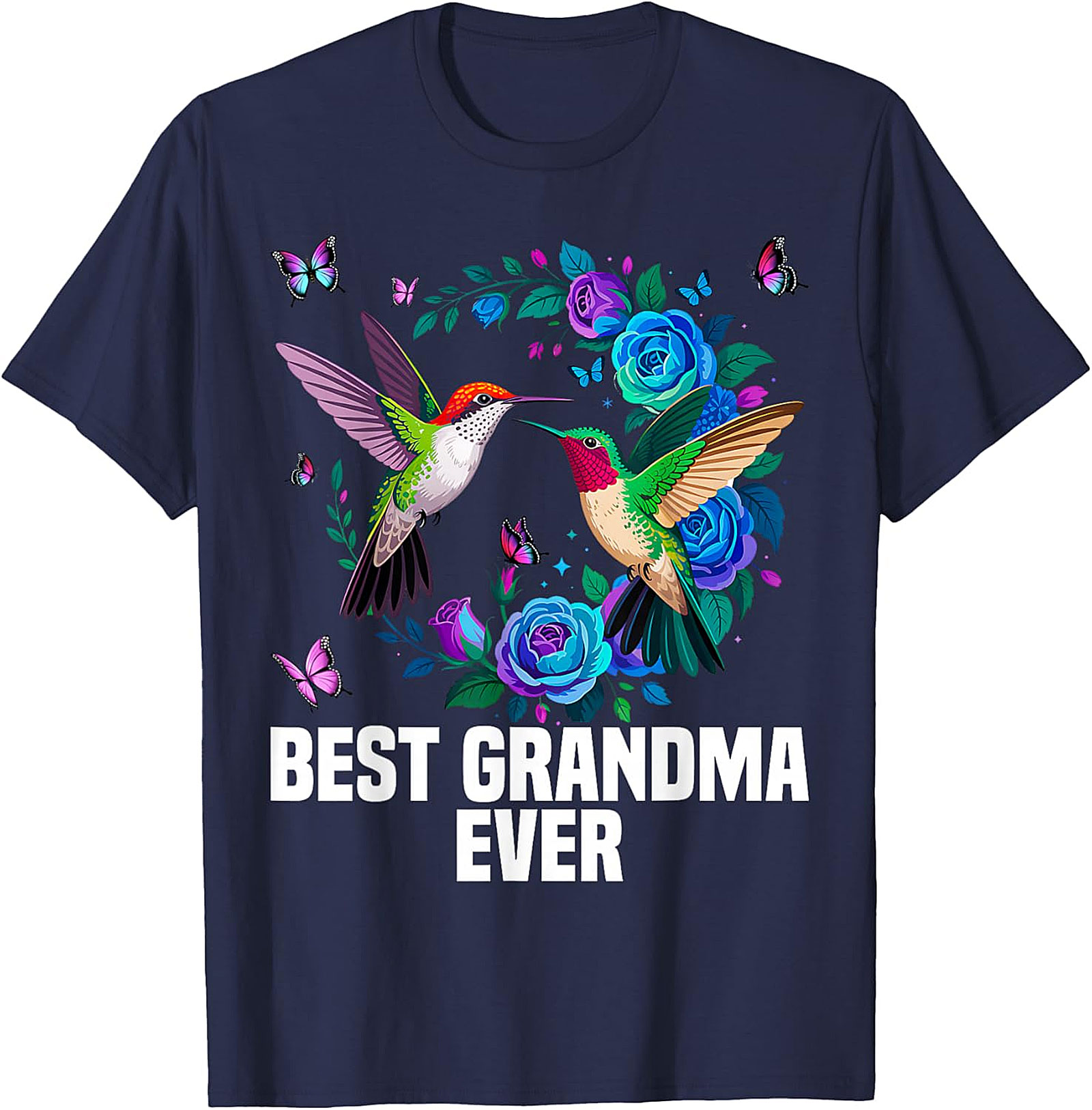 Best Grandma Ever Hummingbird T-shirt - Floral Graphic Tee