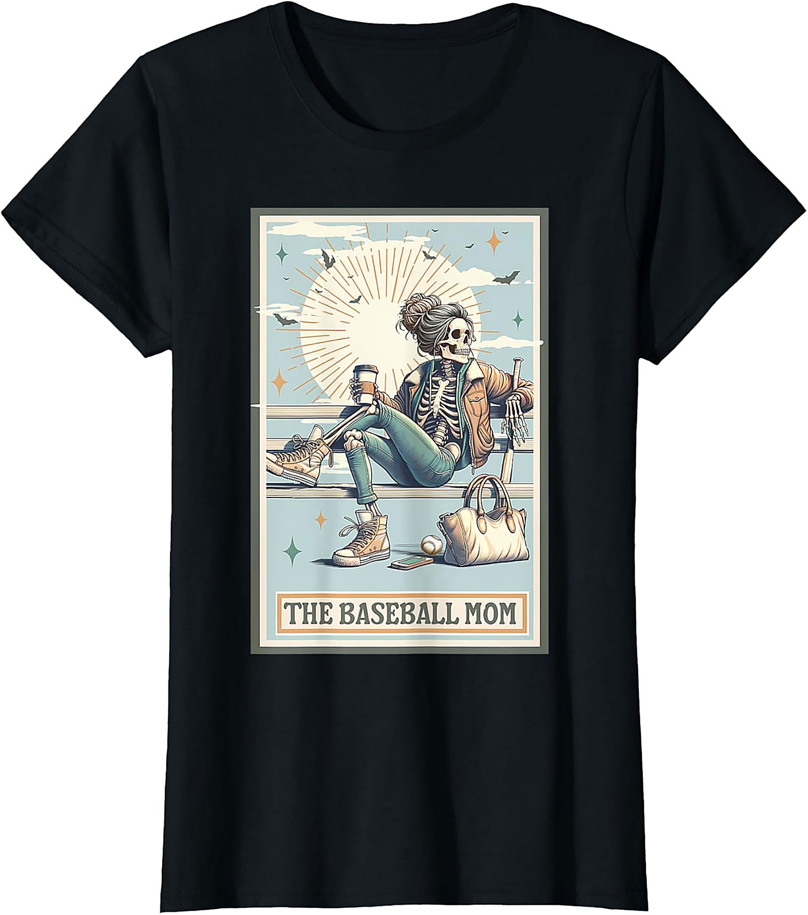  Skeleton Baseball Mom T-shirt Funny Retro Graphic Tee