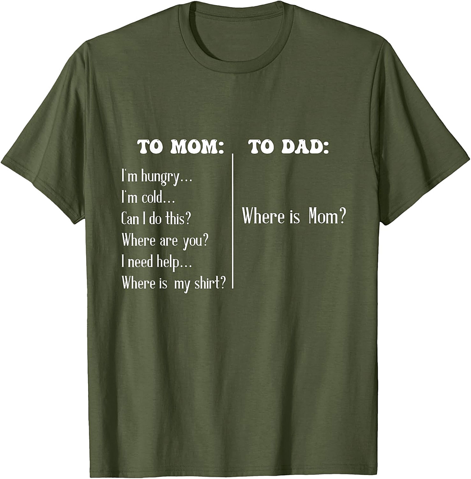 "To Mom vs To Dad" Funny T-Shirt Relatable Parenting Tee