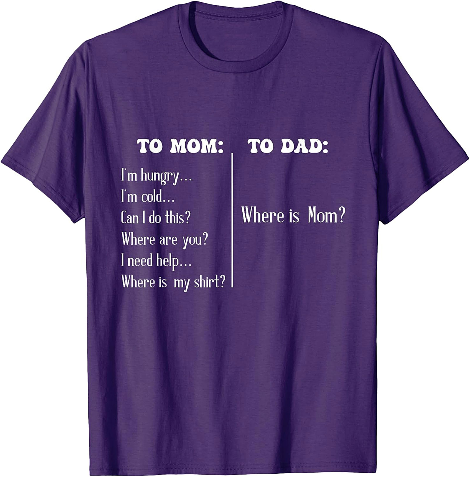 "To Mom vs To Dad" Funny T-Shirt Relatable Parenting Tee