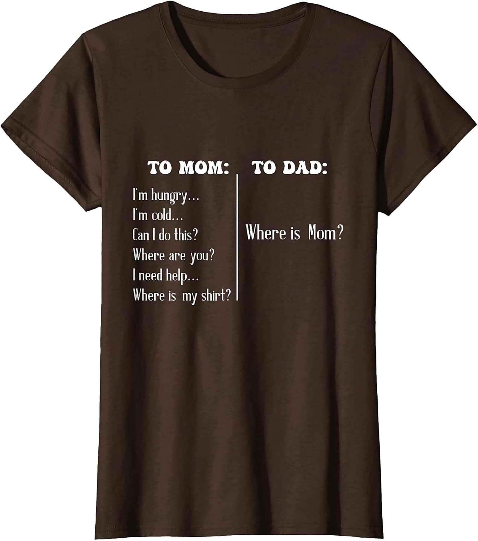 "To Mom vs To Dad" Funny T-Shirt Relatable Parenting Tee