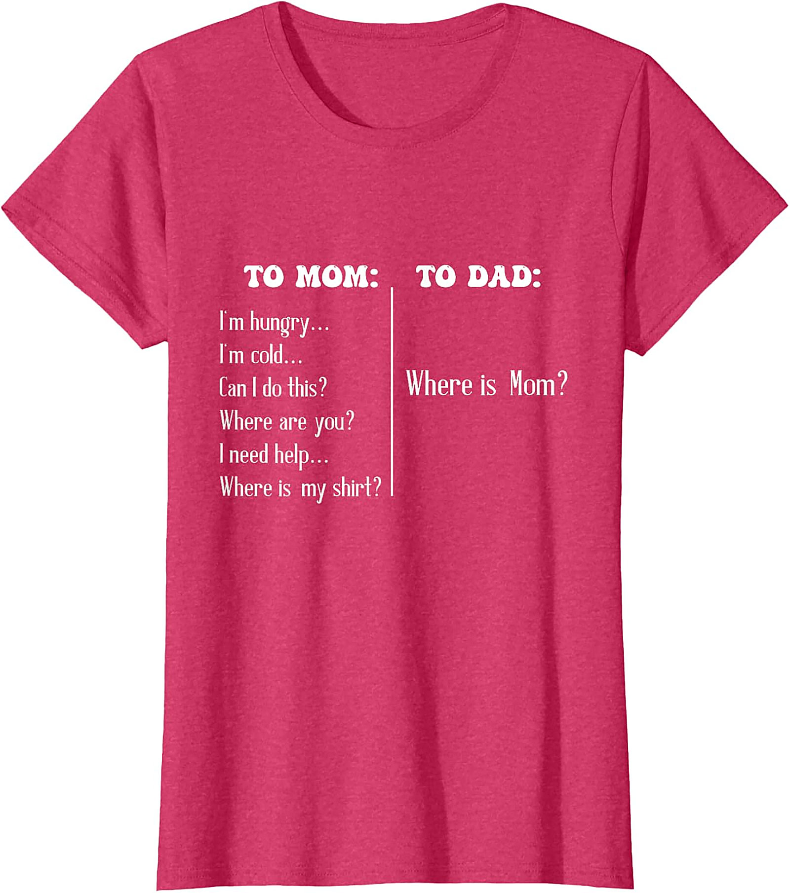 "To Mom vs To Dad" Funny T-Shirt Relatable Parenting Tee