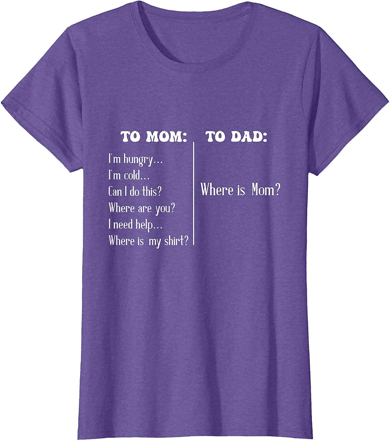 "To Mom vs To Dad" Funny T-Shirt Relatable Parenting Tee