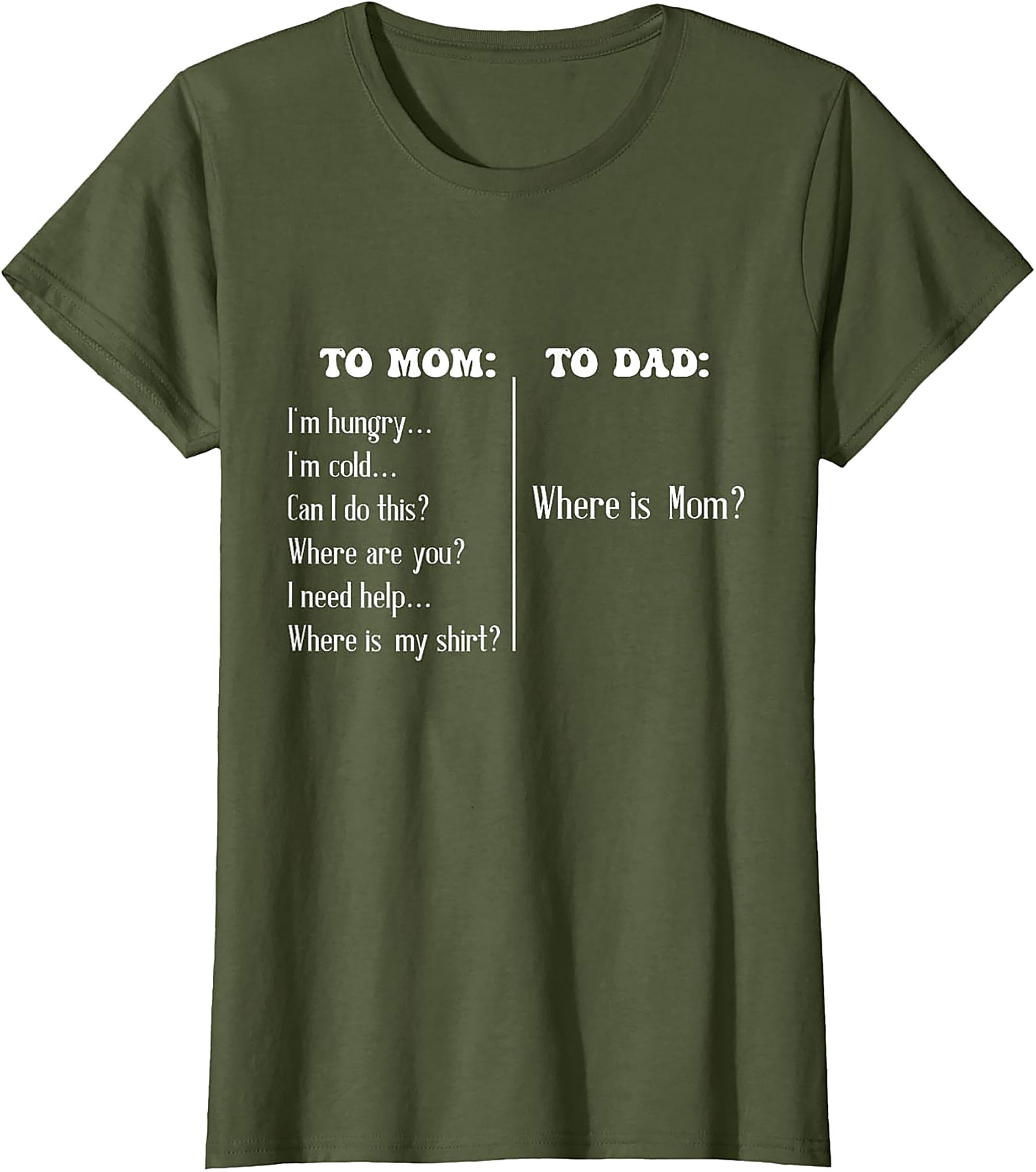 "To Mom vs To Dad" Funny T-Shirt Relatable Parenting Tee
