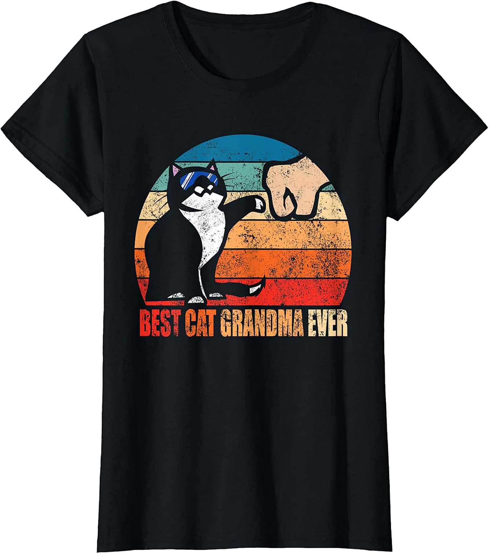 Best Cat Grandma Ever T-Shirt | Retro Cat Fist Bump Tee