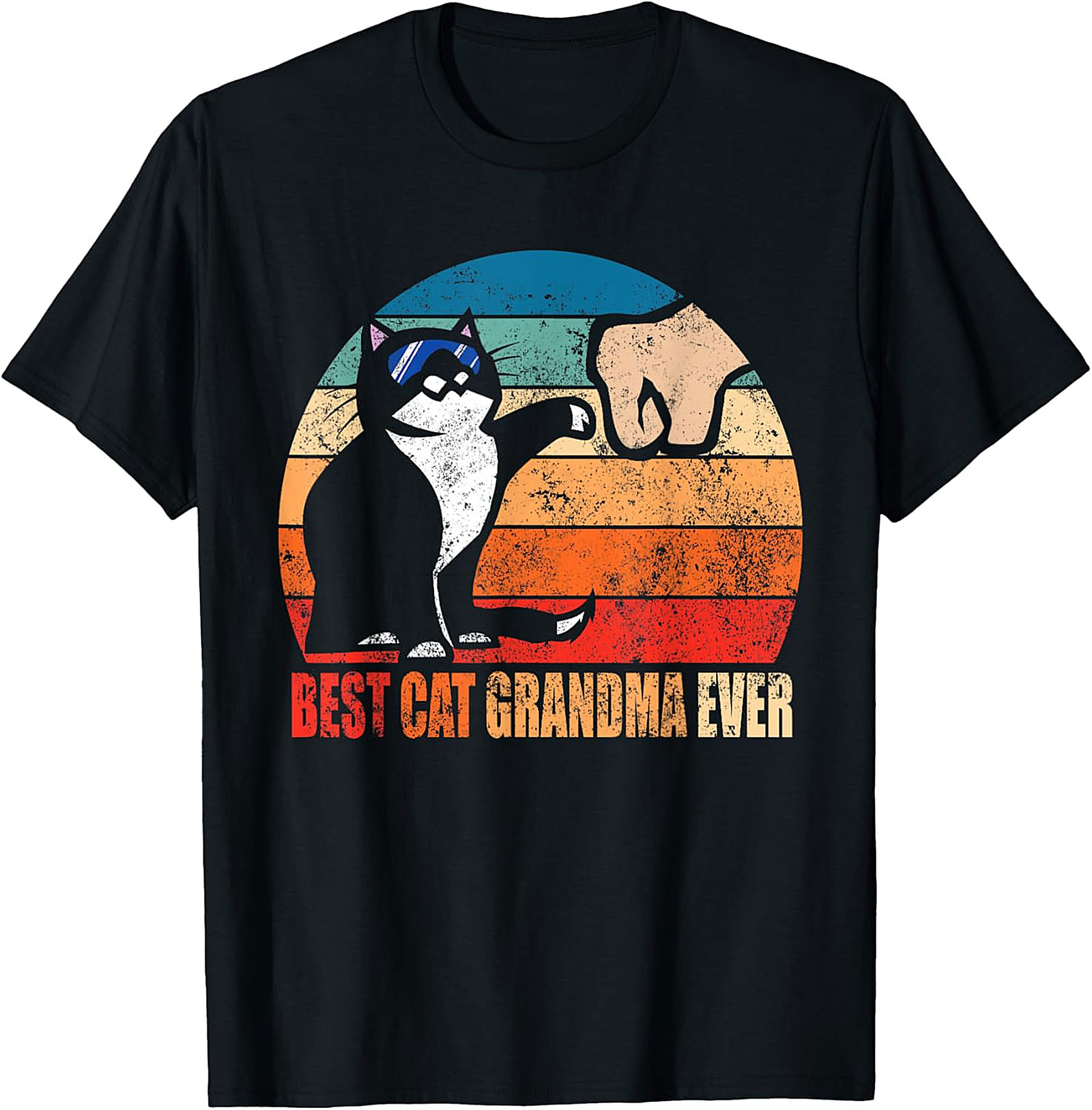 Best Cat Grandma Ever T-Shirt | Retro Cat Fist Bump Tee