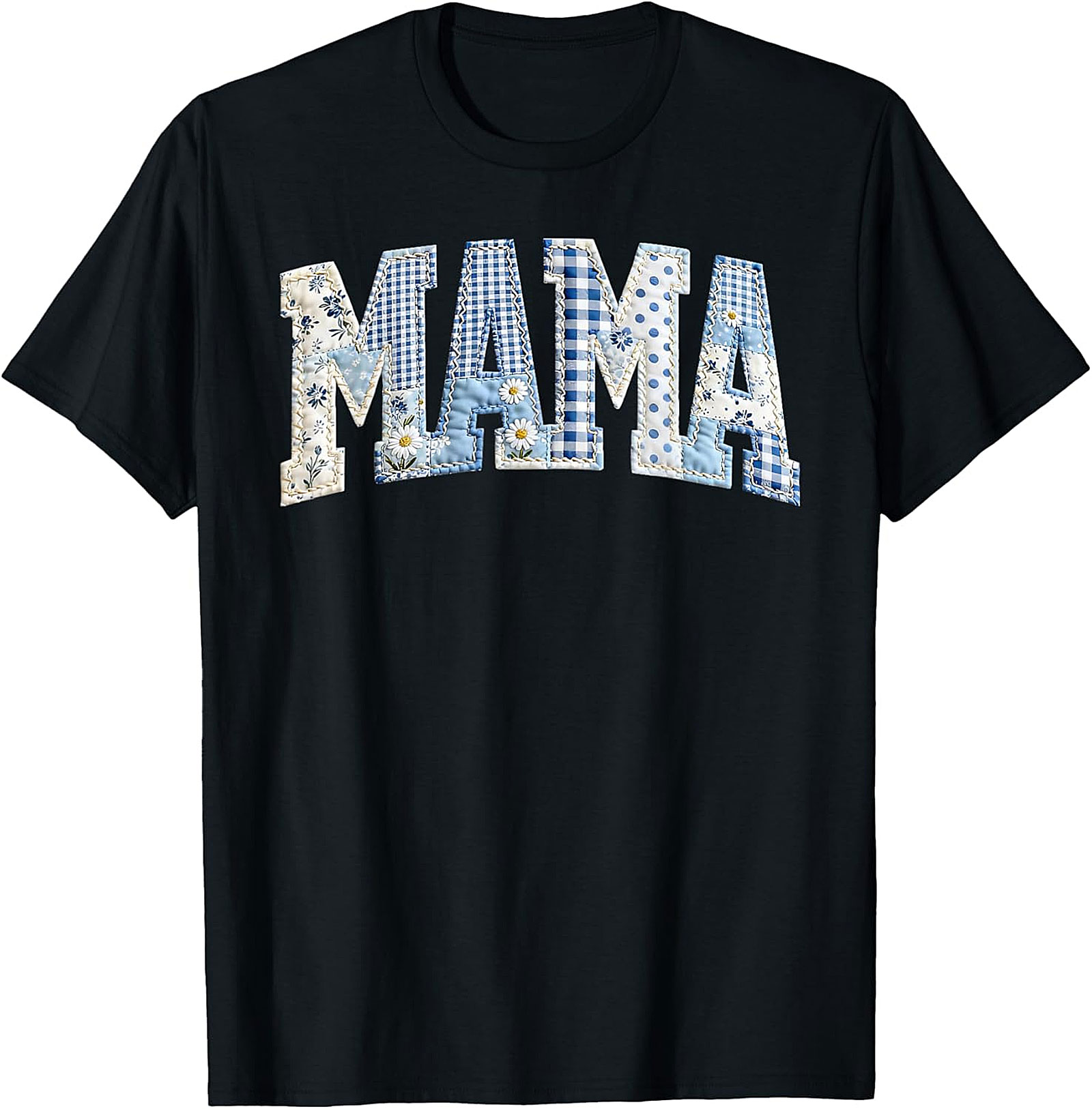 Blue Patchwork Mama T-Shirt Cute Mother's Day Gift Tee
