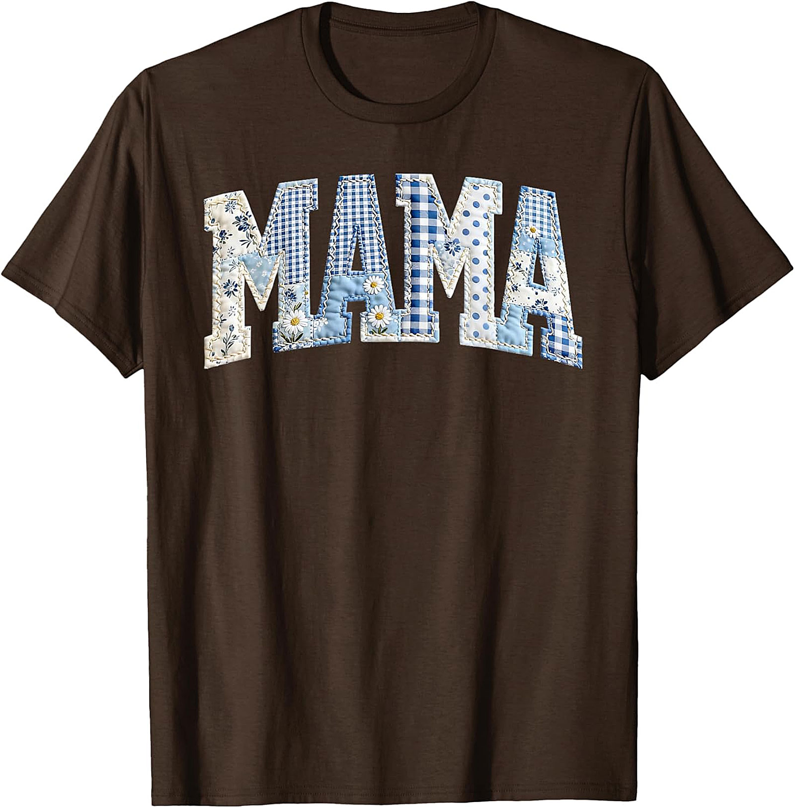Blue Patchwork Mama T-Shirt Cute Mother's Day Gift Tee