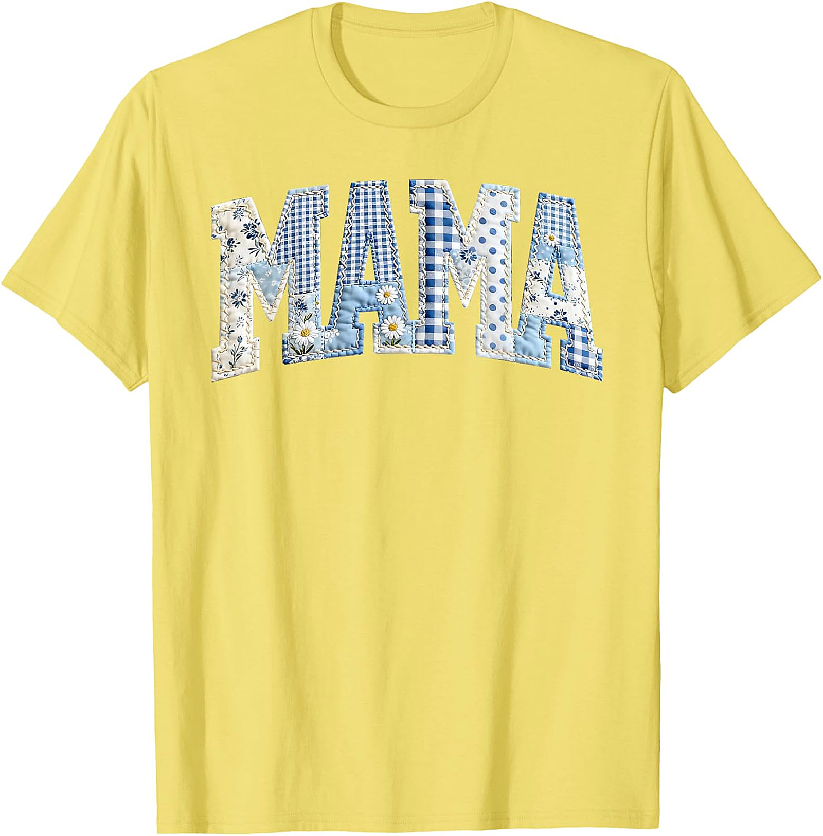 Blue Patchwork Mama T-Shirt Cute Mother's Day Gift Tee
