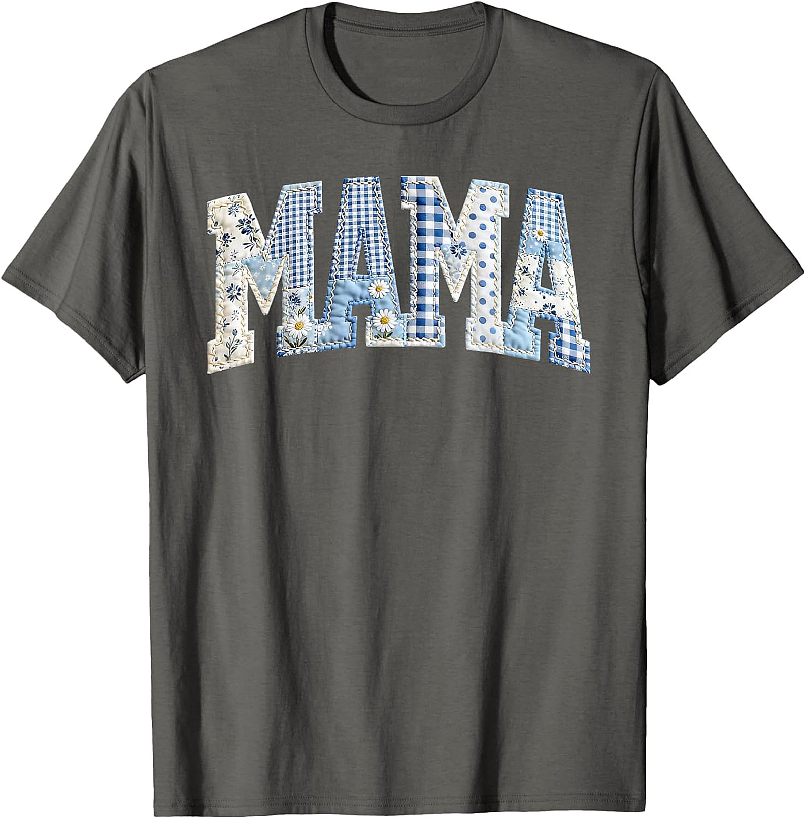 Blue Patchwork Mama T-Shirt Cute Mother's Day Gift Tee