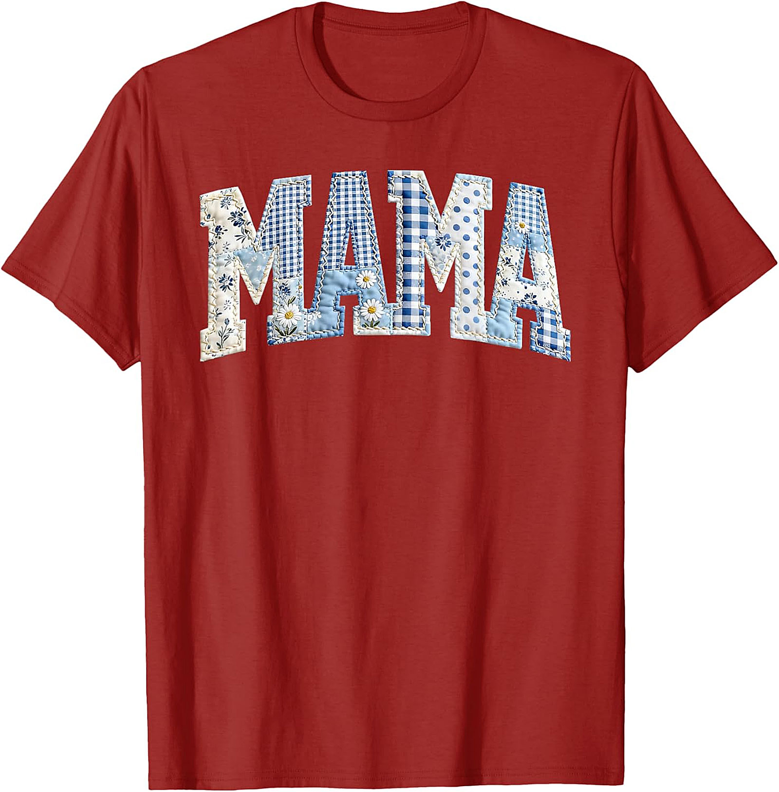 Blue Patchwork Mama T-Shirt Cute Mother's Day Gift Tee