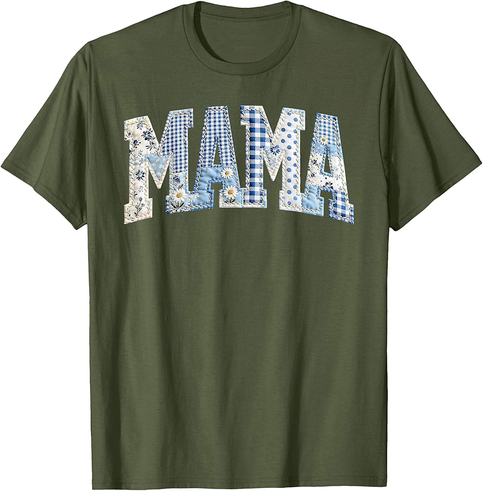 Blue Patchwork Mama T-Shirt Cute Mother's Day Gift Tee