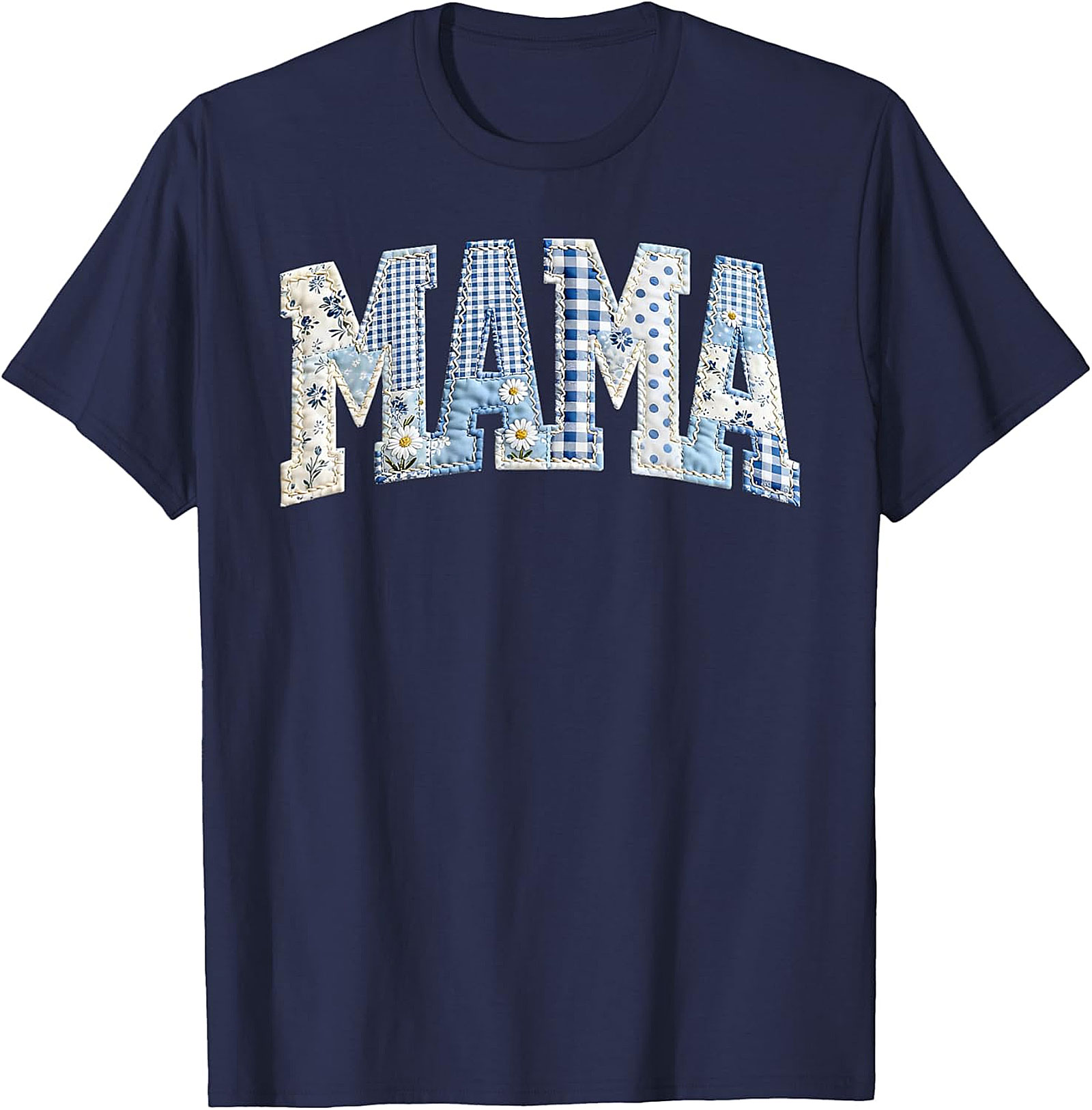 Blue Patchwork Mama T-Shirt Cute Mother's Day Gift Tee