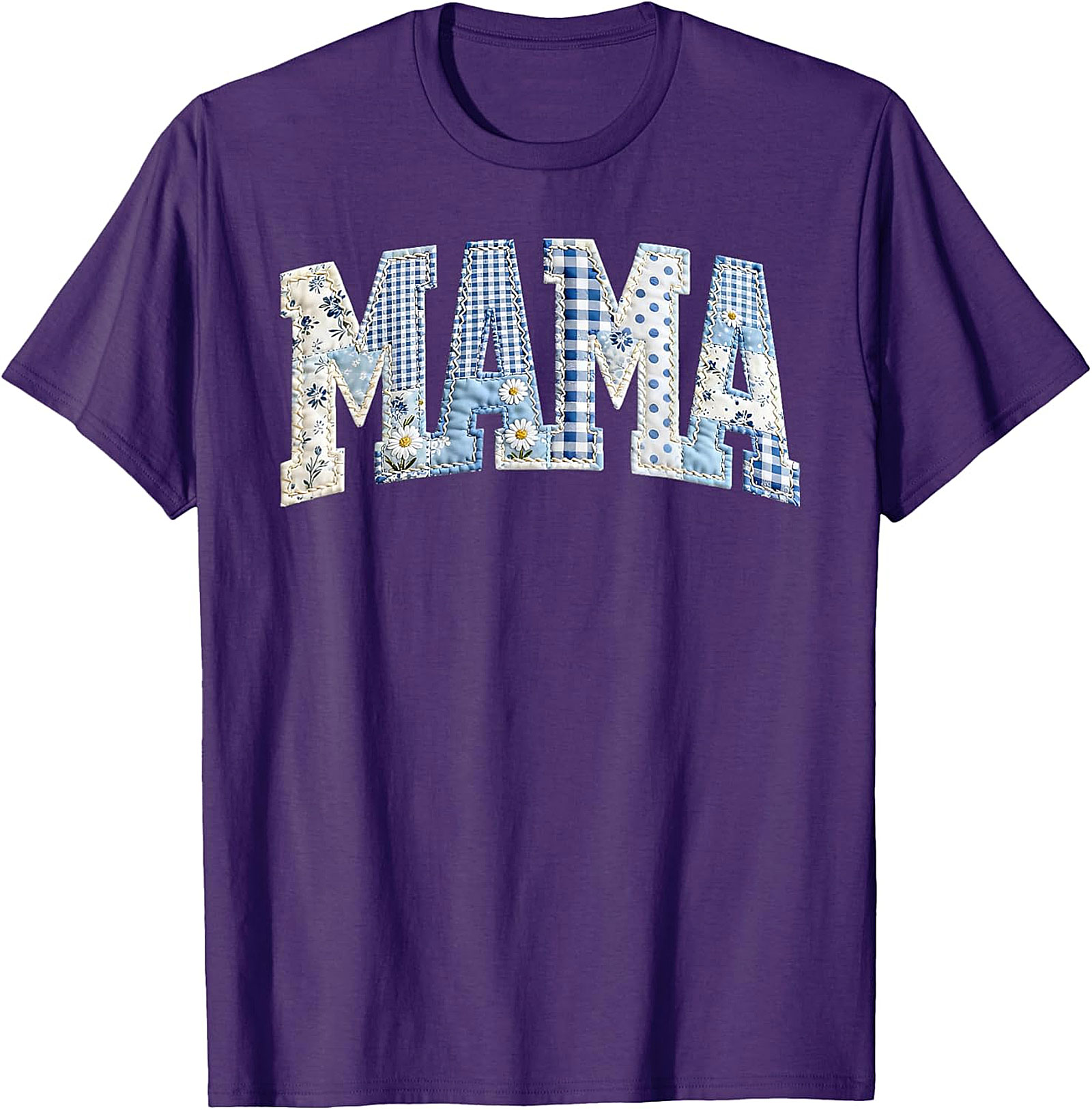 Blue Patchwork Mama T-Shirt Cute Mother's Day Gift Tee
