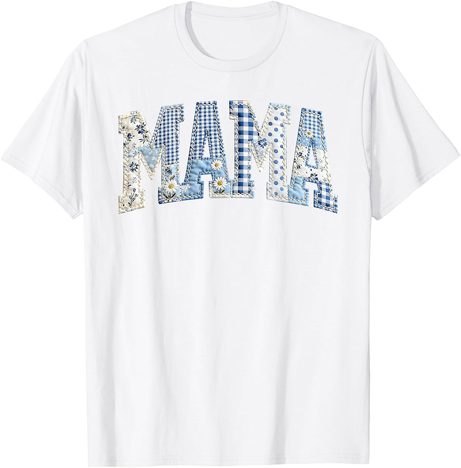 Blue Patchwork Mama T-Shirt Cute Mother's Day Gift Tee