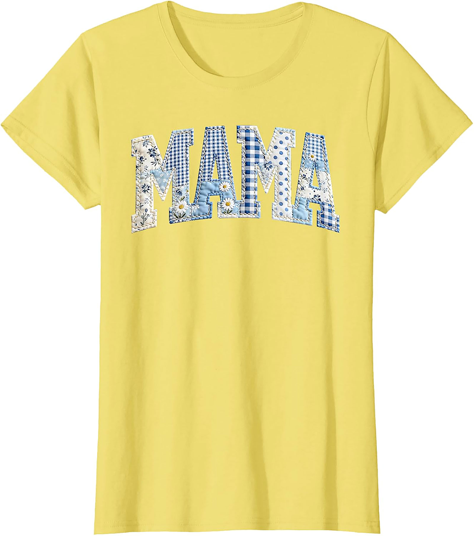 Blue Patchwork Mama T-Shirt Cute Mother's Day Gift Tee