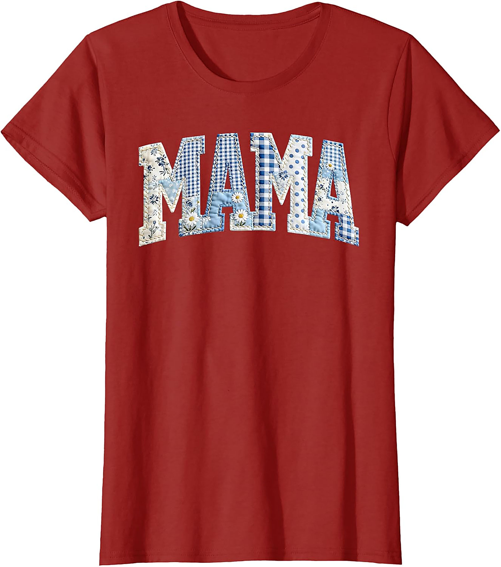 Blue Patchwork Mama T-Shirt Cute Mother's Day Gift Tee