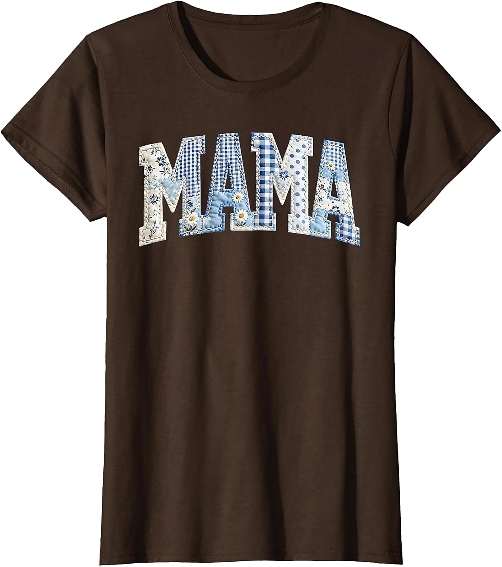 Blue Patchwork Mama T-Shirt Cute Mother's Day Gift Tee