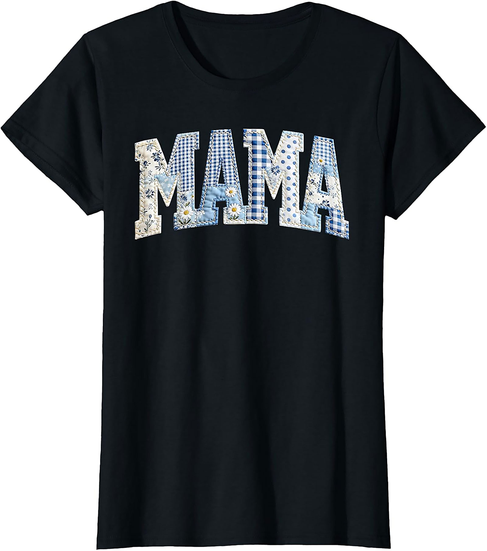 Blue Patchwork Mama T-Shirt Cute Mother's Day Gift Tee