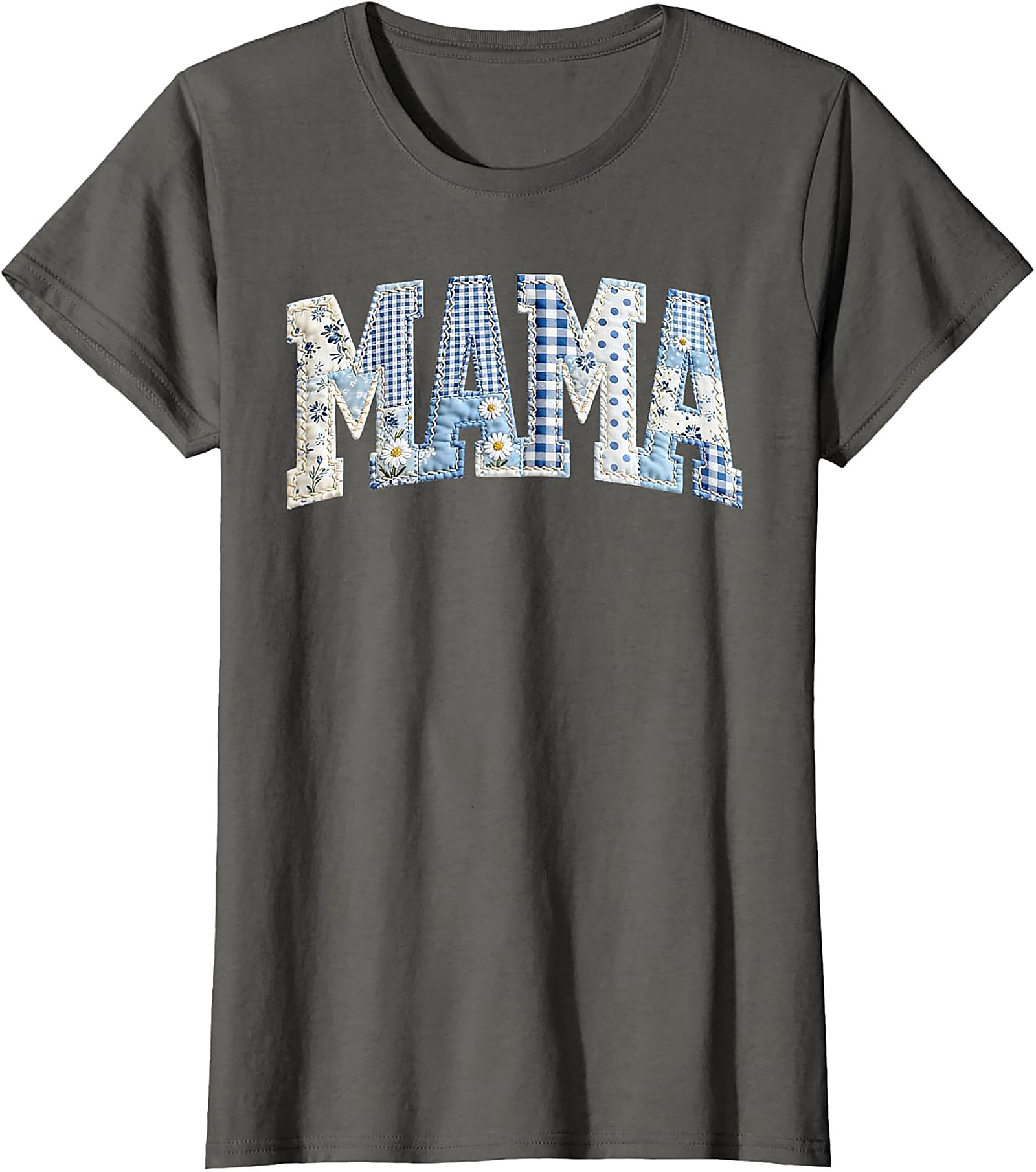 Blue Patchwork Mama T-Shirt Cute Mother's Day Gift Tee