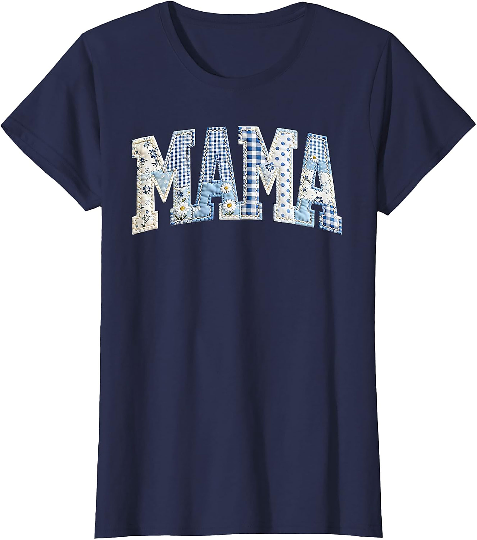 Blue Patchwork Mama T-Shirt Cute Mother's Day Gift Tee