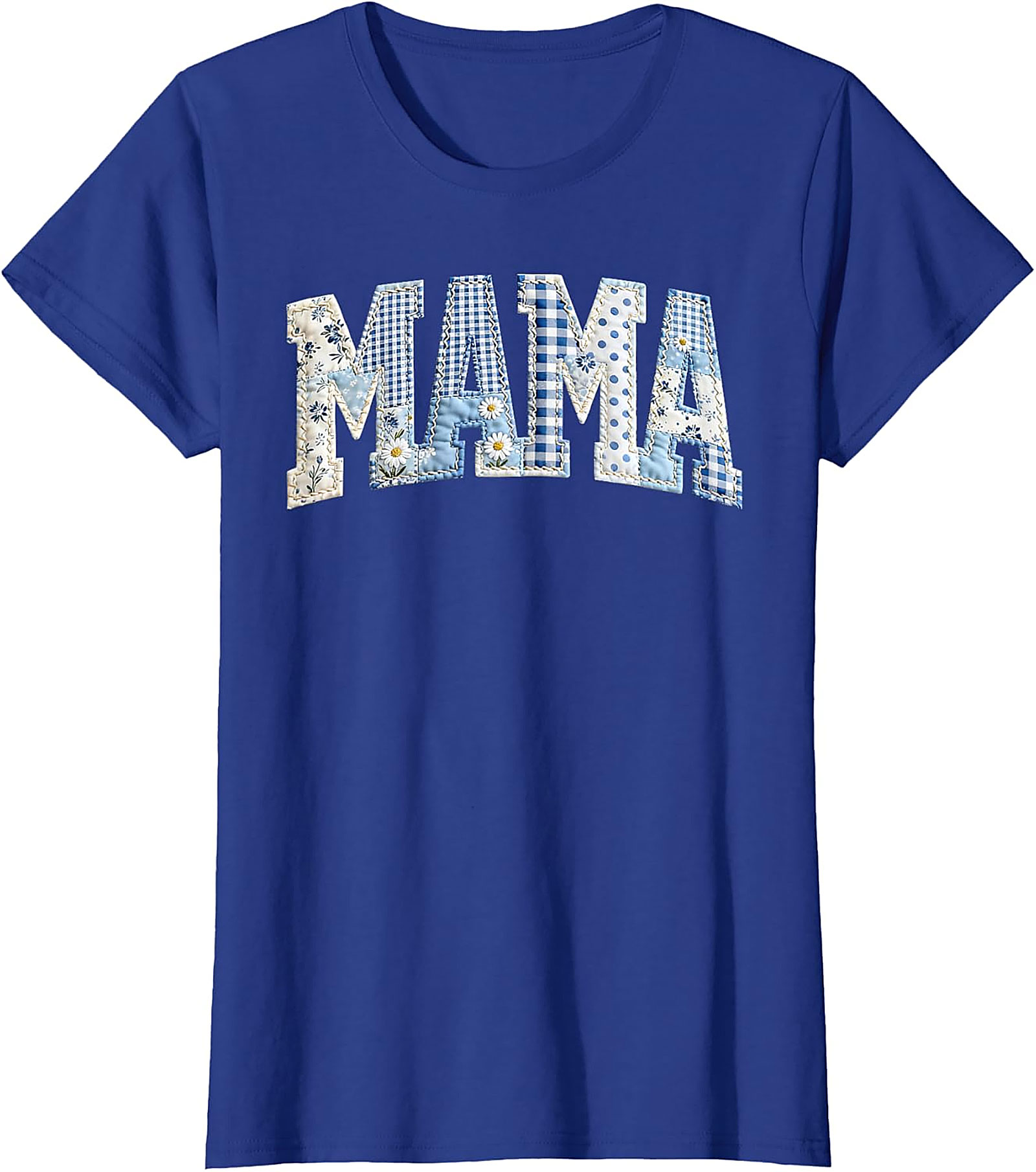 Blue Patchwork Mama T-Shirt Cute Mother's Day Gift Tee