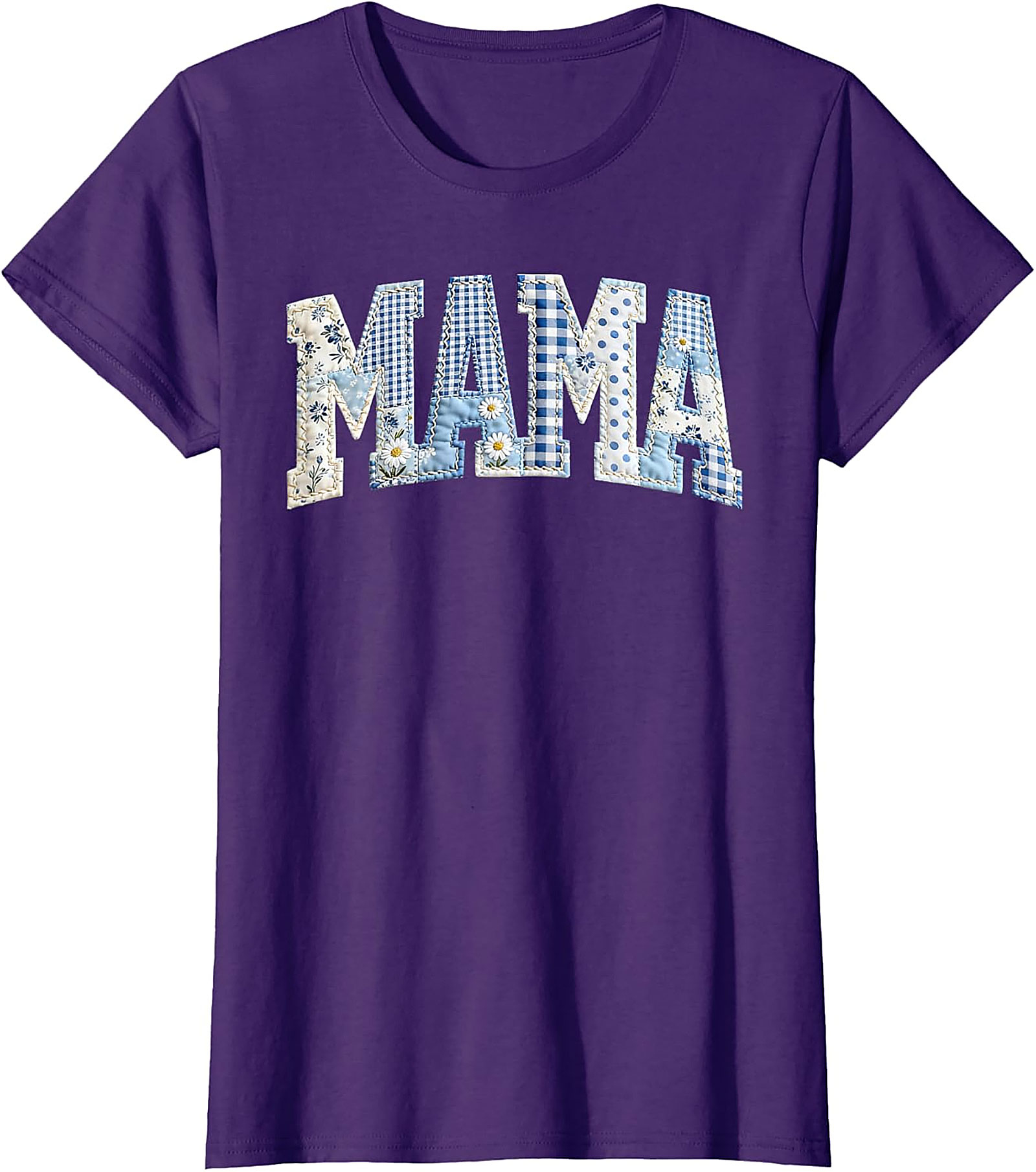 Blue Patchwork Mama T-Shirt Cute Mother's Day Gift Tee