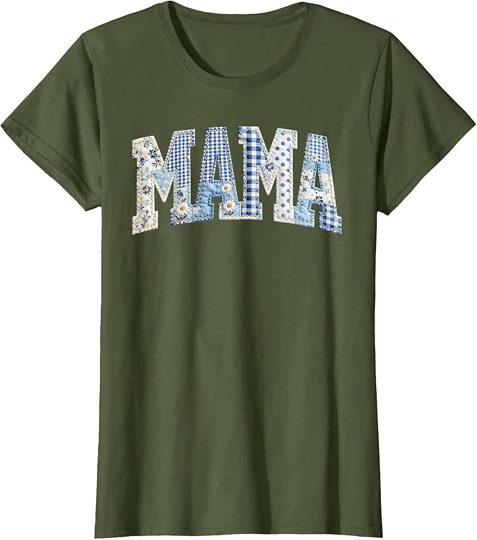 Blue Patchwork Mama T-Shirt Cute Mother's Day Gift Tee