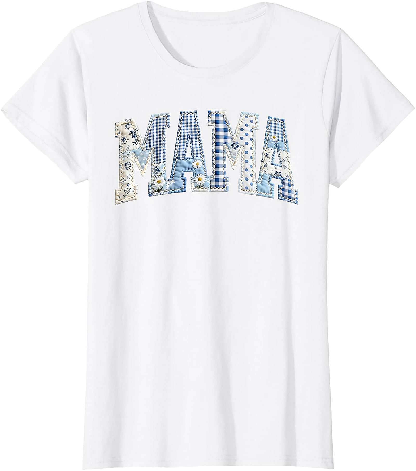 Blue Patchwork Mama T-Shirt Cute Mother's Day Gift Tee