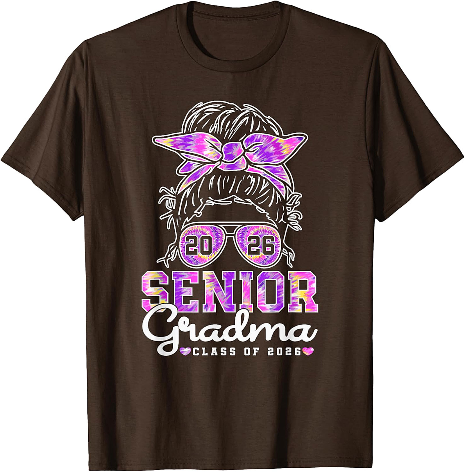 Senior Grandma Class of 2026 T-shirt | Messy Bun Tie-Dye Tee