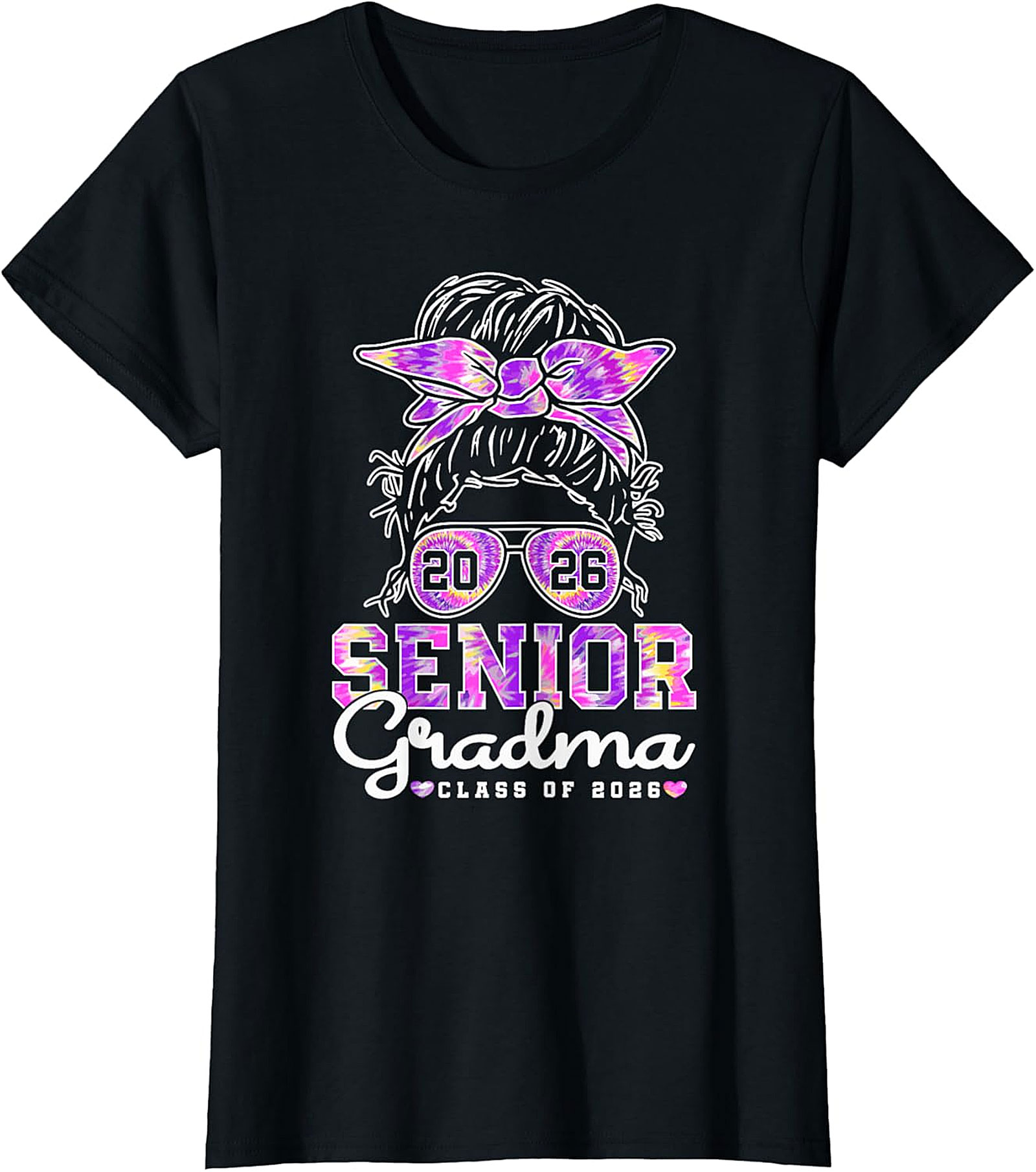 Senior Grandma Class of 2026 T-shirt | Messy Bun Tie-Dye Tee