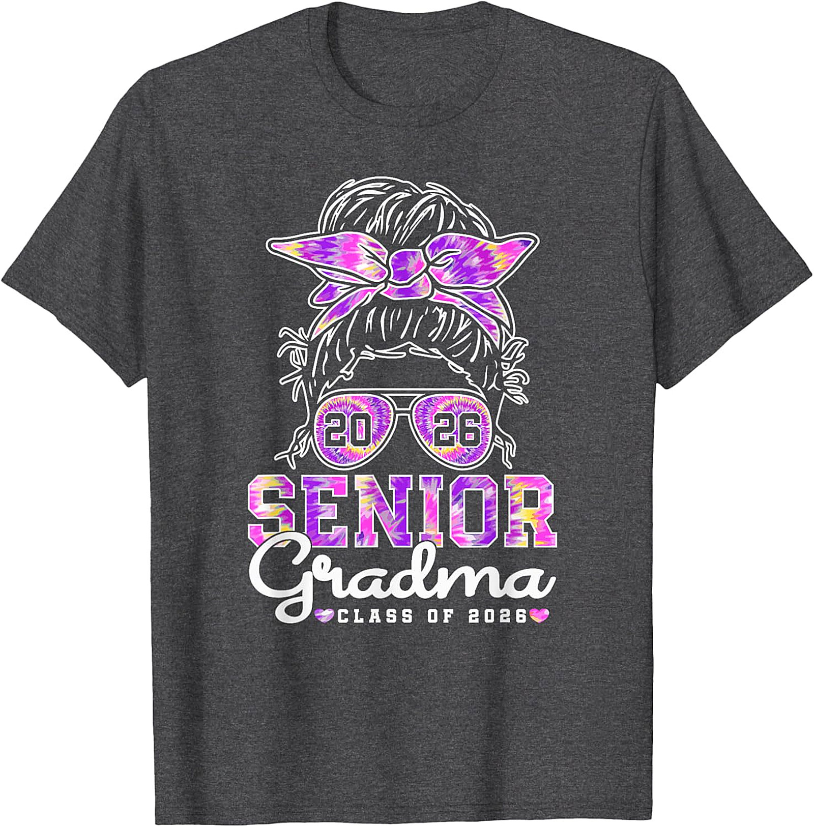 Senior Grandma Class of 2026 T-shirt | Messy Bun Tie-Dye Tee