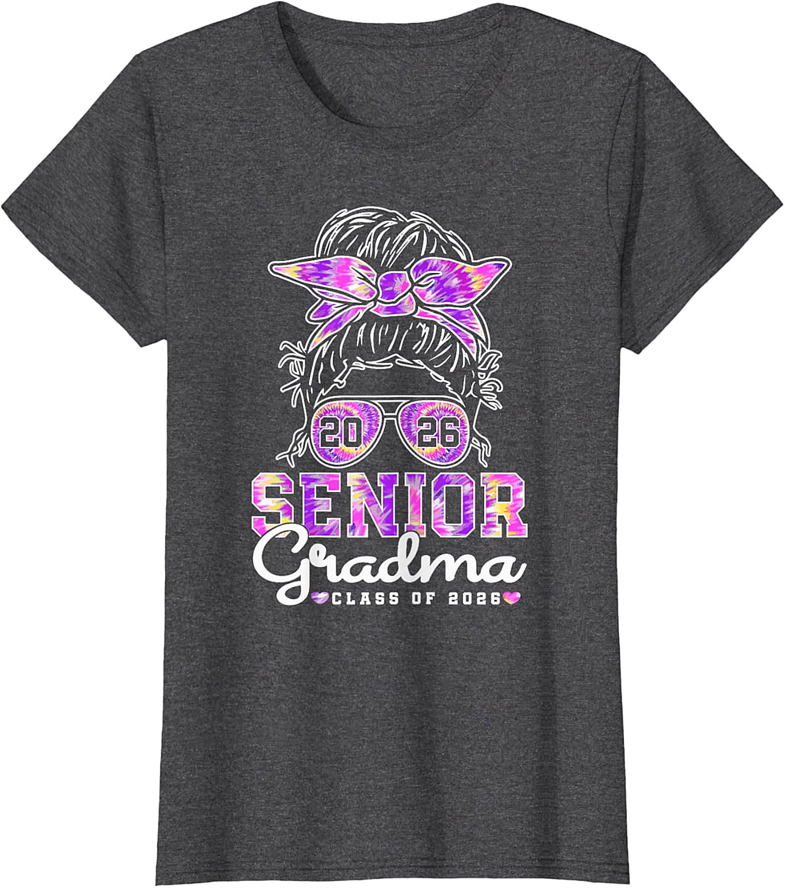 Senior Grandma Class of 2026 T-shirt | Messy Bun Tie-Dye Tee