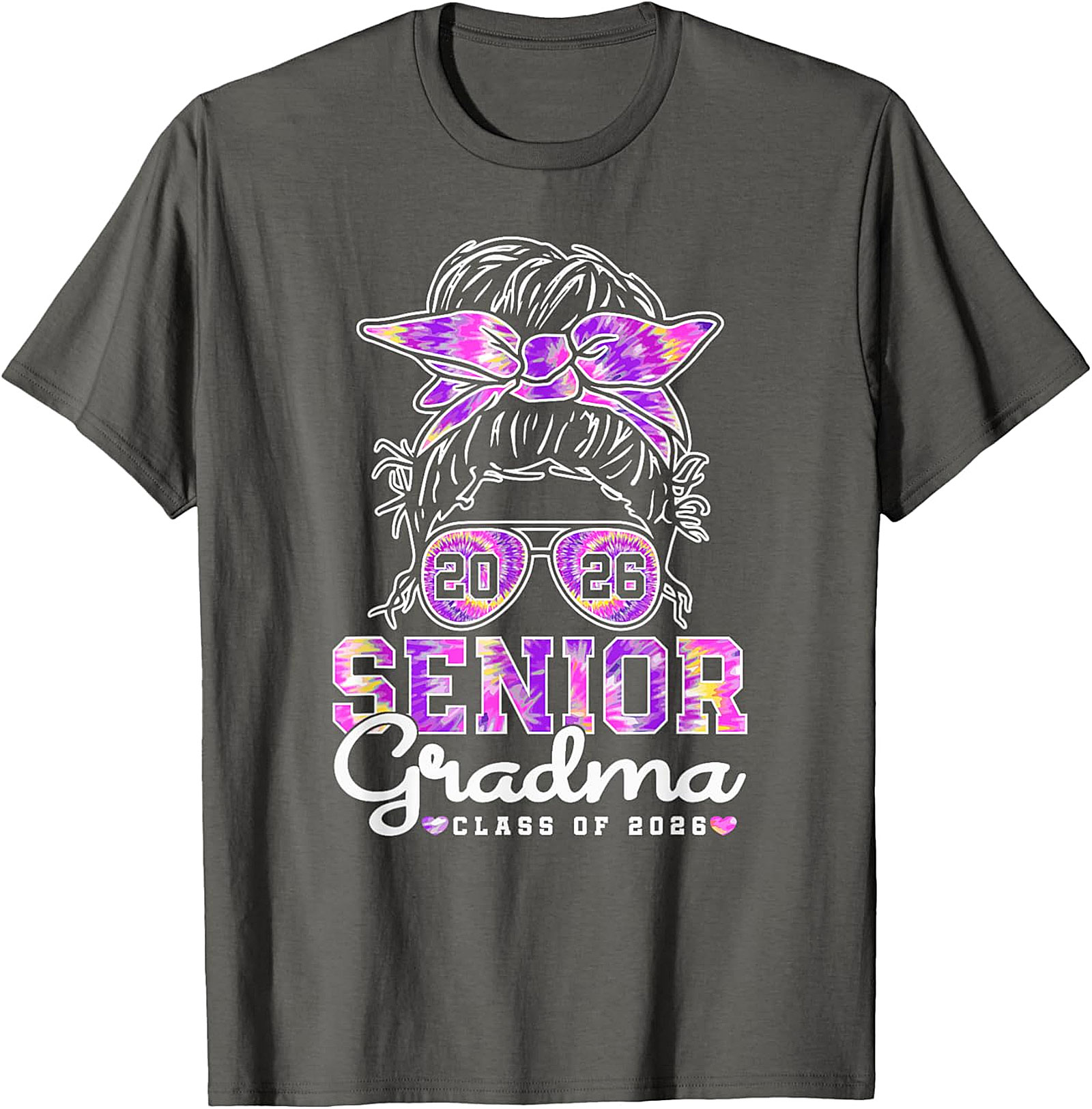 Senior Grandma Class of 2026 T-shirt | Messy Bun Tie-Dye Tee