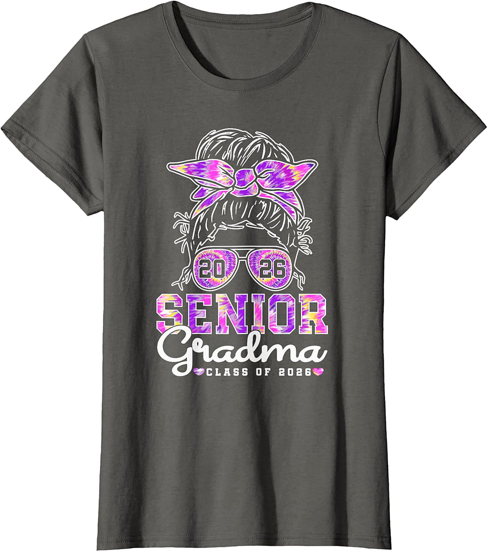 Senior Grandma Class of 2026 T-shirt | Messy Bun Tie-Dye Tee