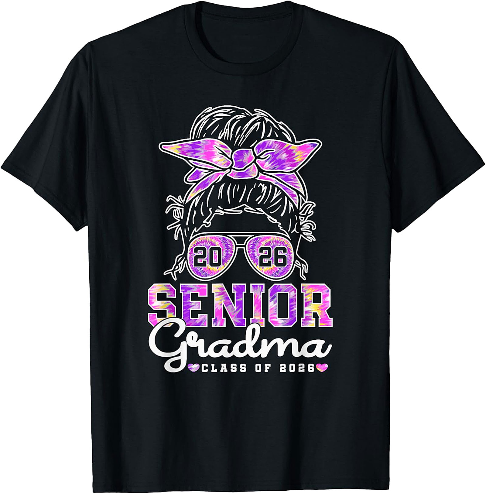 Senior Grandma Class of 2026 T-shirt | Messy Bun Tie-Dye Tee